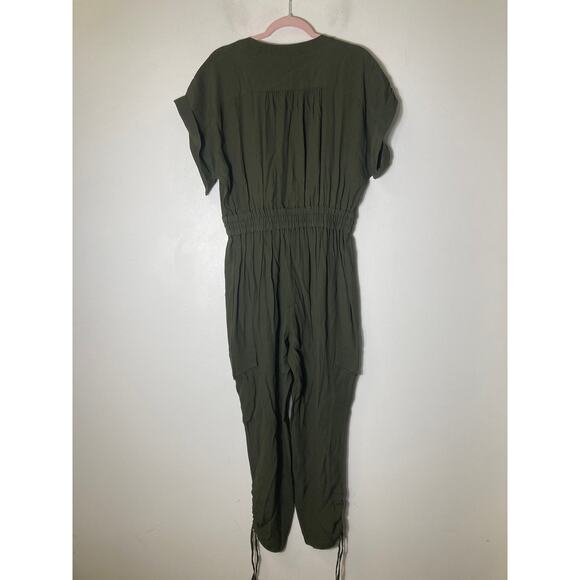 Parker Hunter Green Short Sleeve Cargo Style Viscose Jumpsuit Sz 8 - Picture 2 of 3